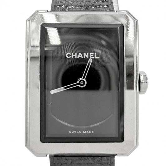 CHANEL シャネル 腕時計 ボーイフレンド ツイード ブラック文字盤 QZ H5317 クオーツ ステンレススチール シルバー ブラック 黒 レディース【中古品】