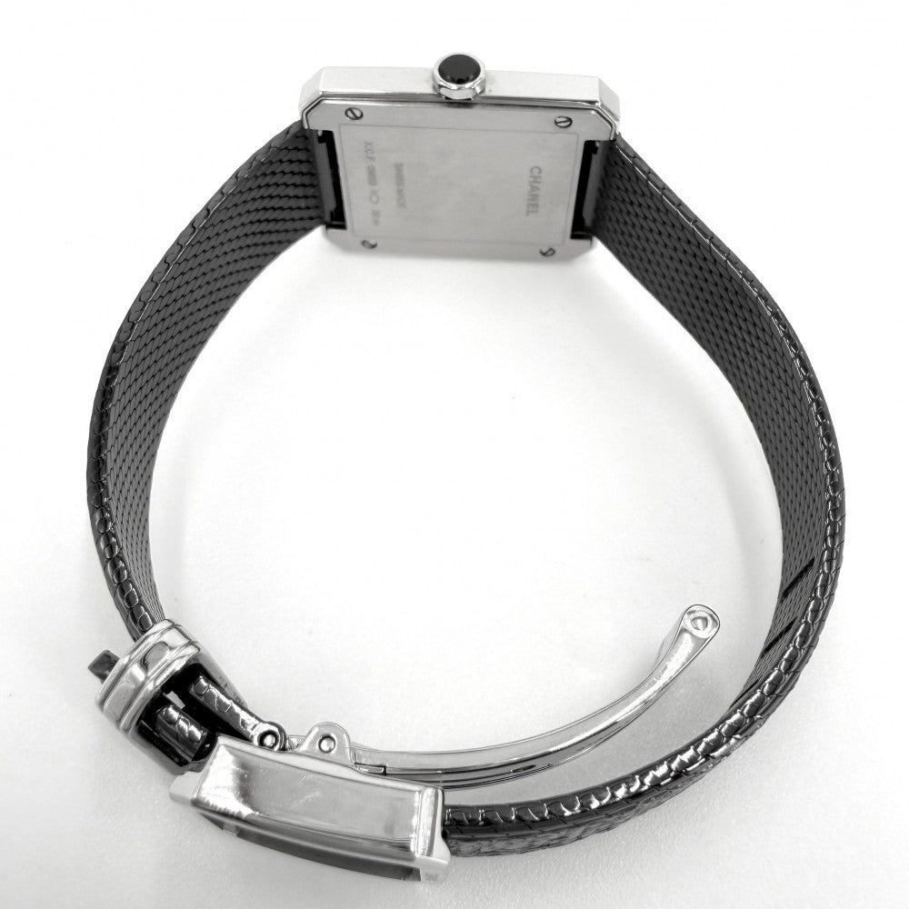 CHANEL シャネル 腕時計 ボーイフレンド ツイード ブラック文字盤 QZ H5317 クオーツ ステンレススチール シルバー ブラック 黒 レディース【中古品】