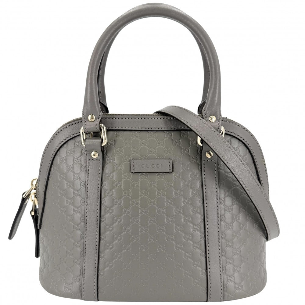 【開店SALE】 GUCCI グッチ 2WAY マイクログッチシマ ハンドバッグ ショルダーバッグ 449654 グレー ゴールド金具 レディース【中古品】