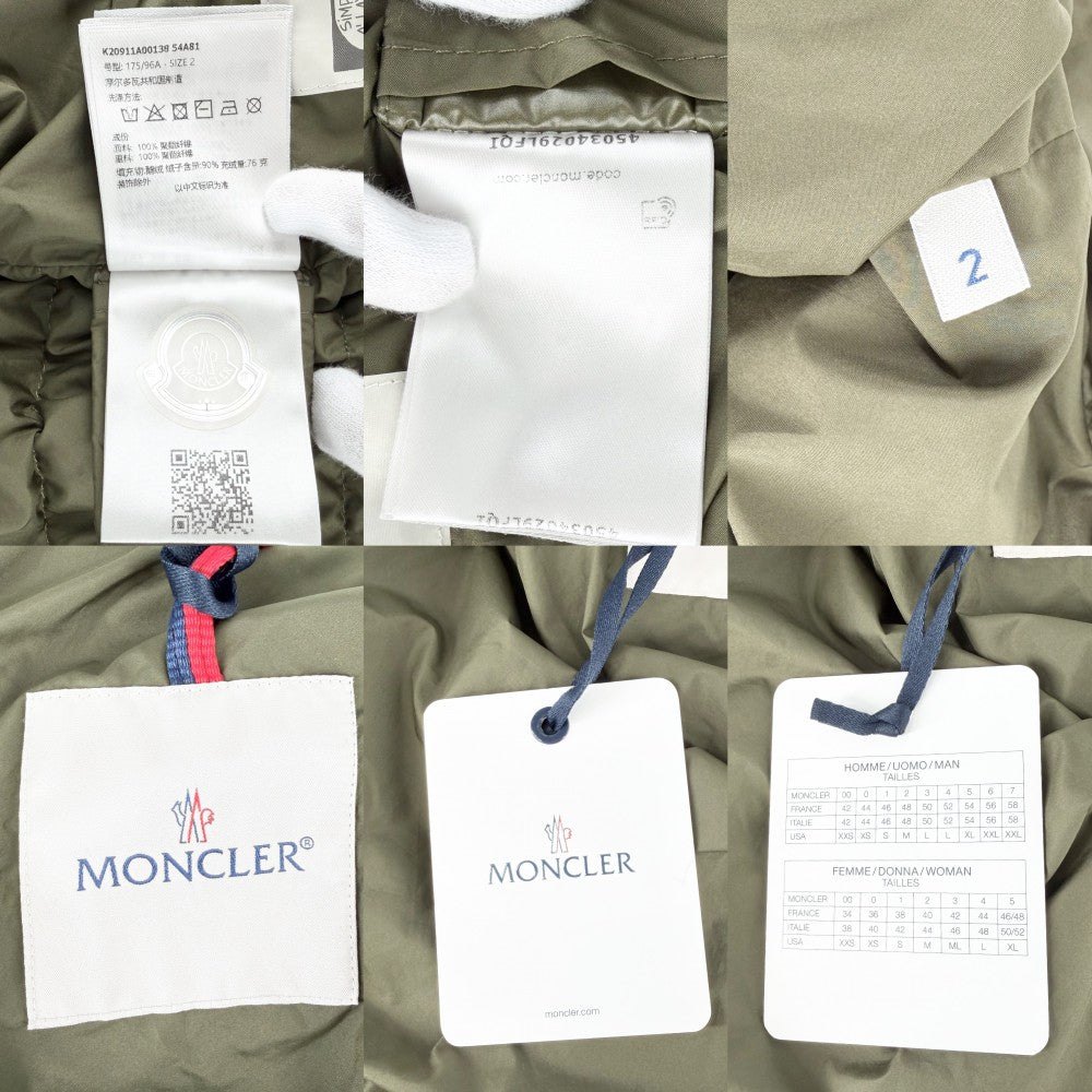 MONCLER モンクレール ダウンジャケット ロゴ BAUDIENT ボーディエント アウター ジップアップ サイズ2 K20911A00138 カーキ シルバー金具 秋 冬 ポリエステル メンズ【中古品】