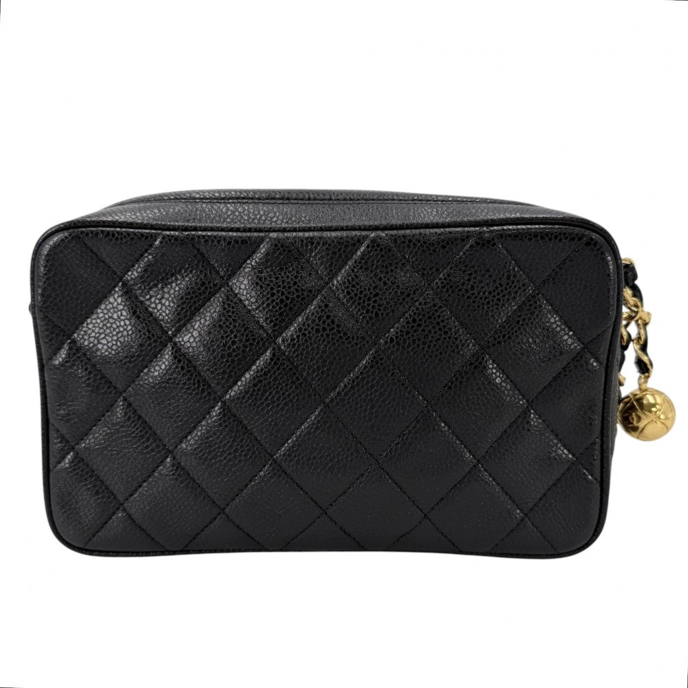 CHANEL シャネル ショルダーバッグ マトラッセ チェーンポシェット ターンロック ココマーク キャビアスキン ブラック 黒 ゴールド金具 レディース【中古品】