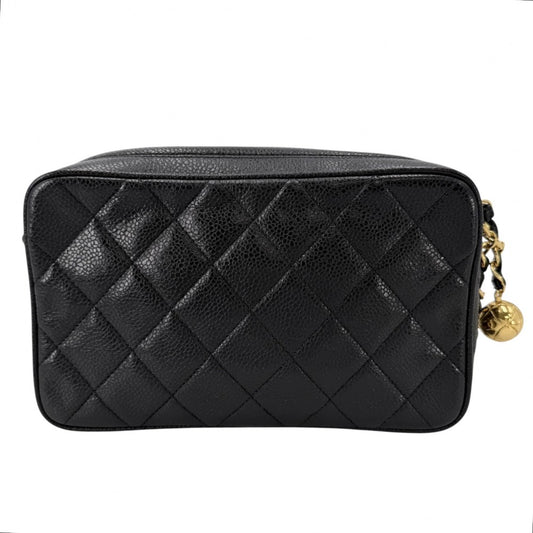 CHANEL シャネル ショルダーバッグ マトラッセ チェーンポシェット ターンロック ココマーク キャビアスキン ブラック 黒 ゴールド金具 レディース【中古品】