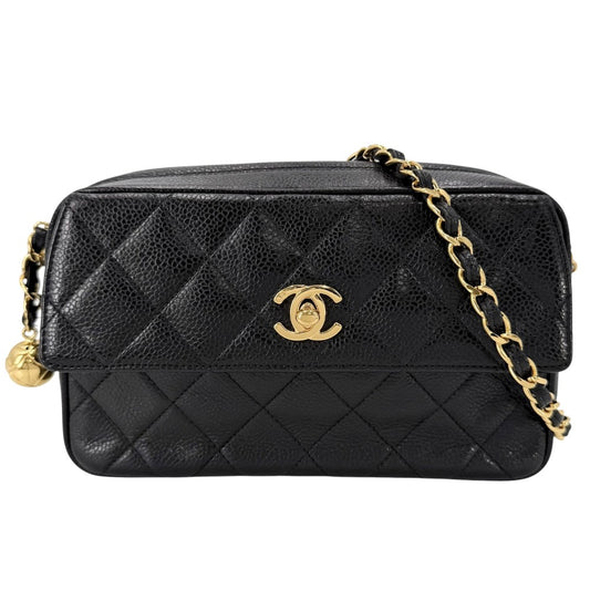 CHANEL シャネル ショルダーバッグ マトラッセ チェーンポシェット ターンロック ココマーク キャビアスキン ブラック 黒 ゴールド金具 レディース【中古品】