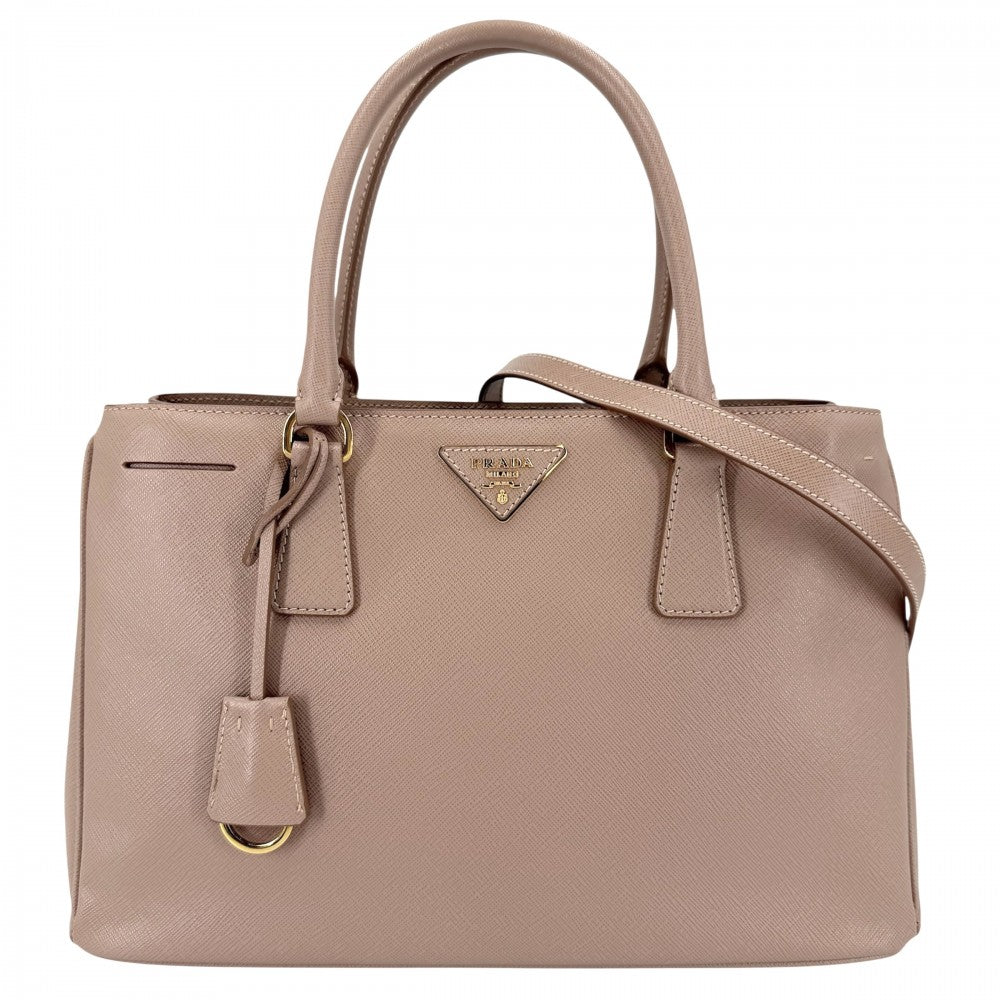 PRADA プラダ 2WAY ガレリア ミディアム ハンドバッグ ショルダーバッグ トライアングルロゴ BN1874 レザー ピンクベージュ ゴールド金具 レディース【中古品】