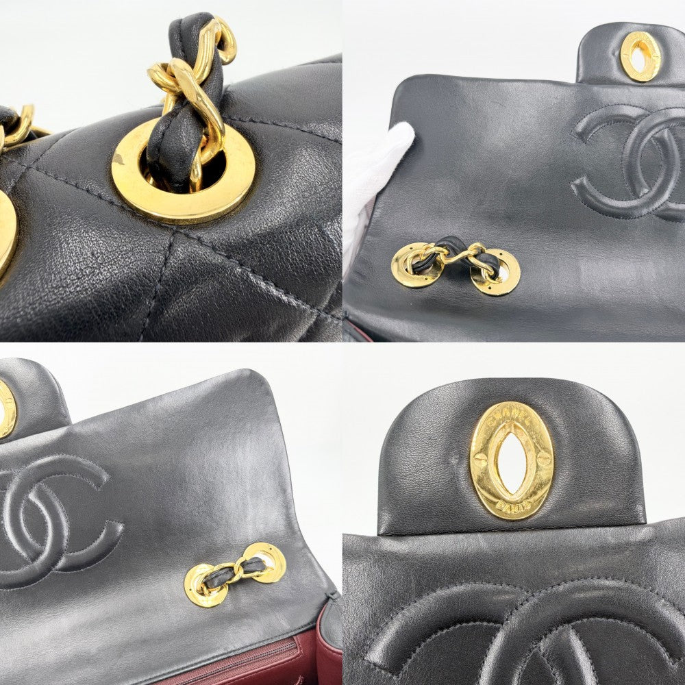 CHANEL シャネル ショルダーバッグ デカマトラッセ34 ココマーク ダブルチェーン ターンロック ラムスキン ブラック 黒 ゴールド金具 レディース【中古品】