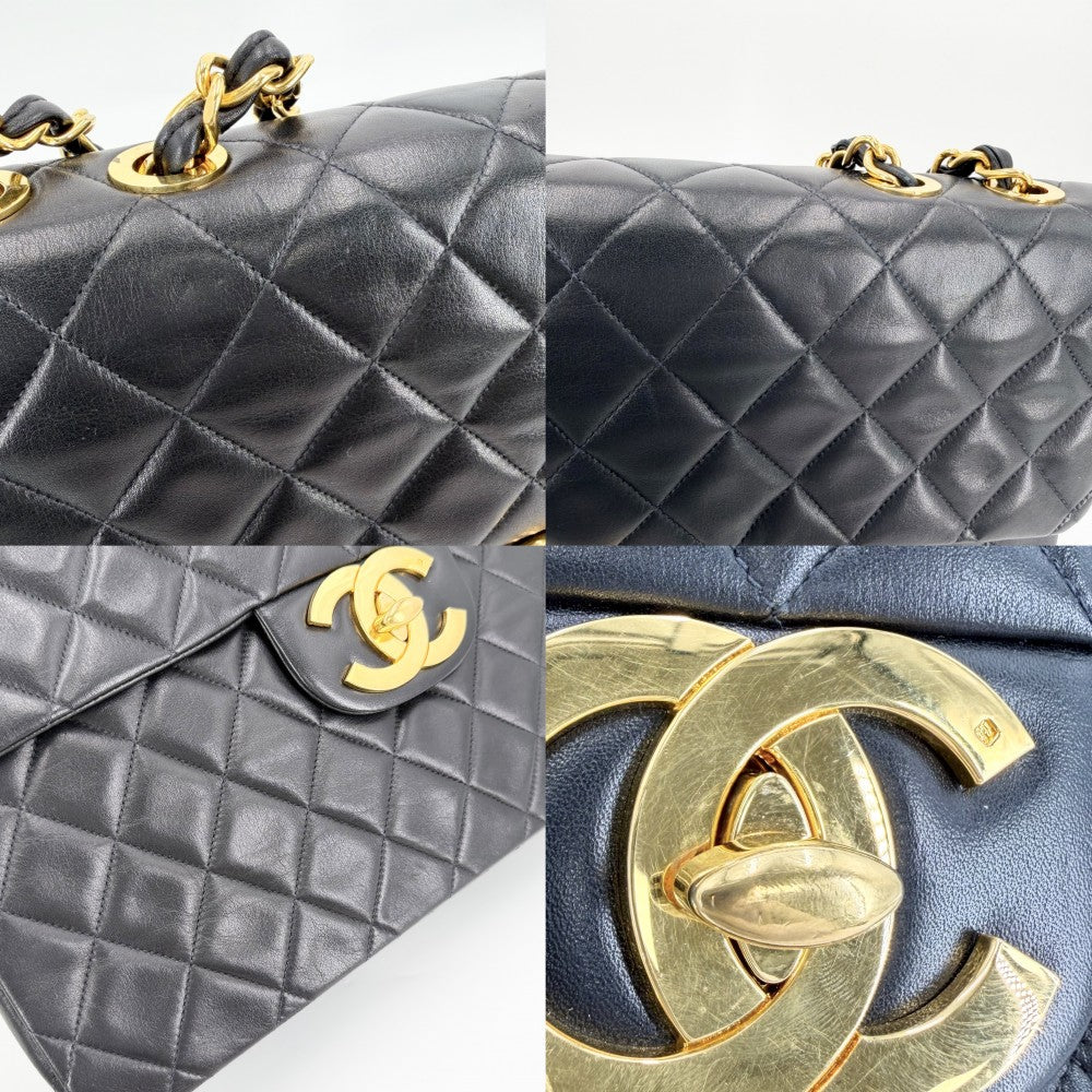CHANEL シャネル ショルダーバッグ デカマトラッセ34 ココマーク ダブルチェーン ターンロック ラムスキン ブラック 黒 ゴールド金具 レディース【中古品】