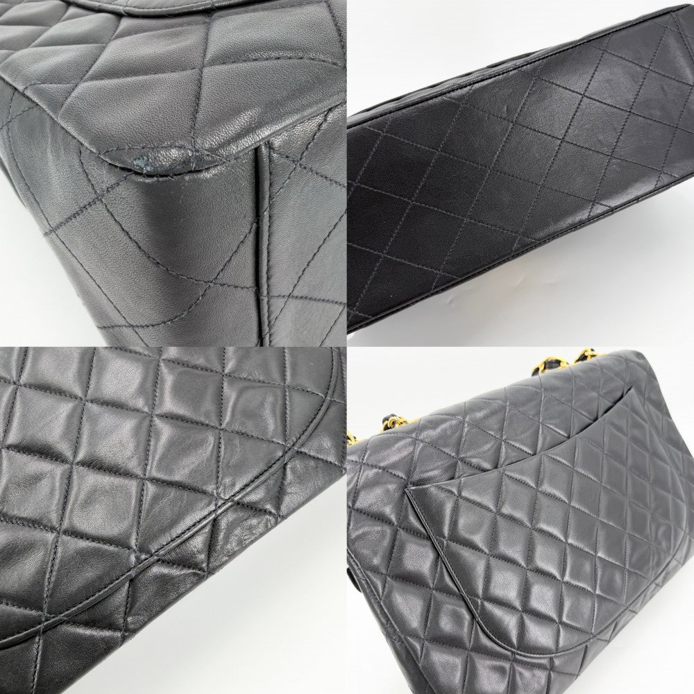 CHANEL シャネル ショルダーバッグ デカマトラッセ34 ココマーク ダブルチェーン ターンロック ラムスキン ブラック 黒 ゴールド金具 レディース【中古品】