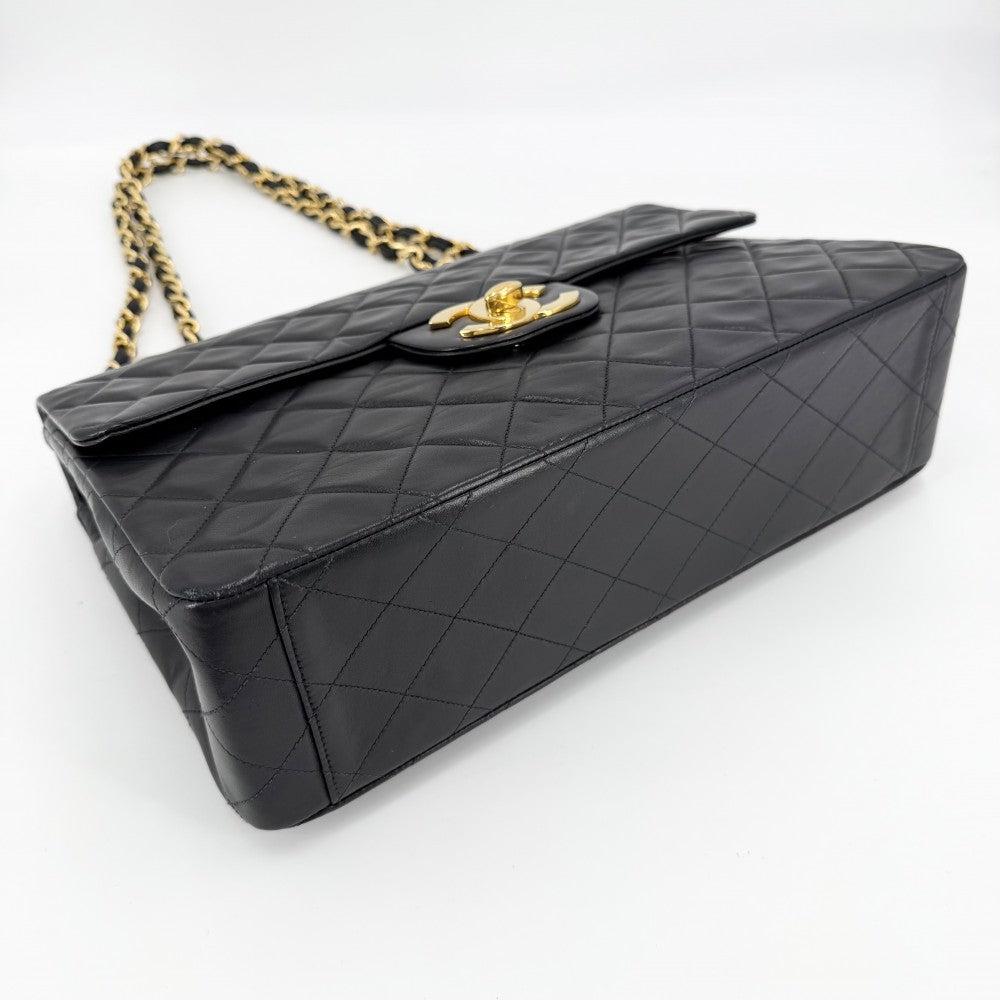 CHANEL シャネル ショルダーバッグ デカマトラッセ34 ココマーク ダブルチェーン ターンロック ラムスキン ブラック 黒 ゴールド金具 レディース【中古品】