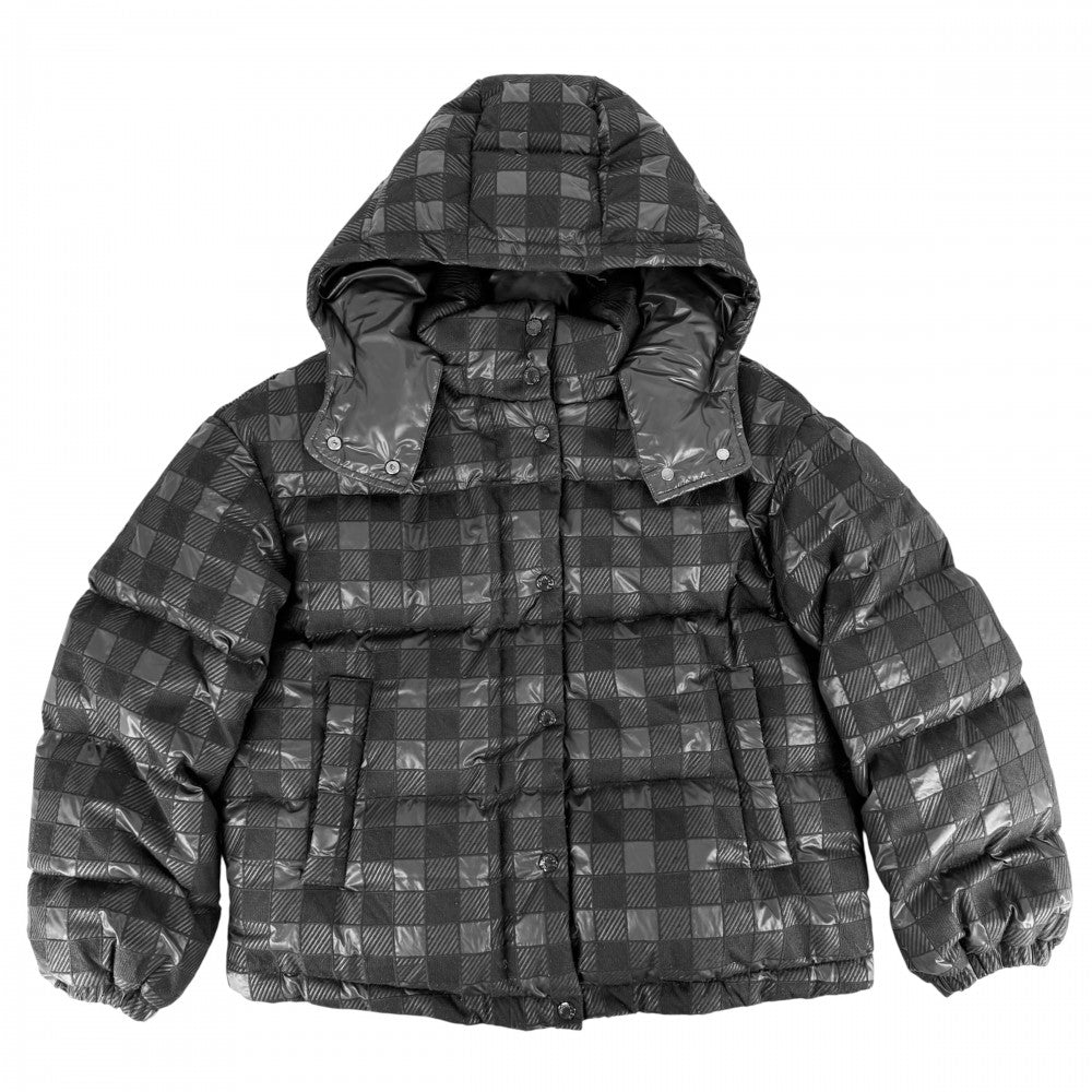 MONCLER モンクレール ダウンジャケット ダオス アウター チェック DAOS 2サイズ フード付き ブラック 黒 シルバー金具 冬 ナイロン メンズ【中古品】