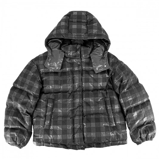 MONCLER モンクレール ダウンジャケット ダオス アウター チェック DAOS 2サイズ フード付き ブラック 黒 シルバー金具 冬 ナイロン メンズ【中古品】