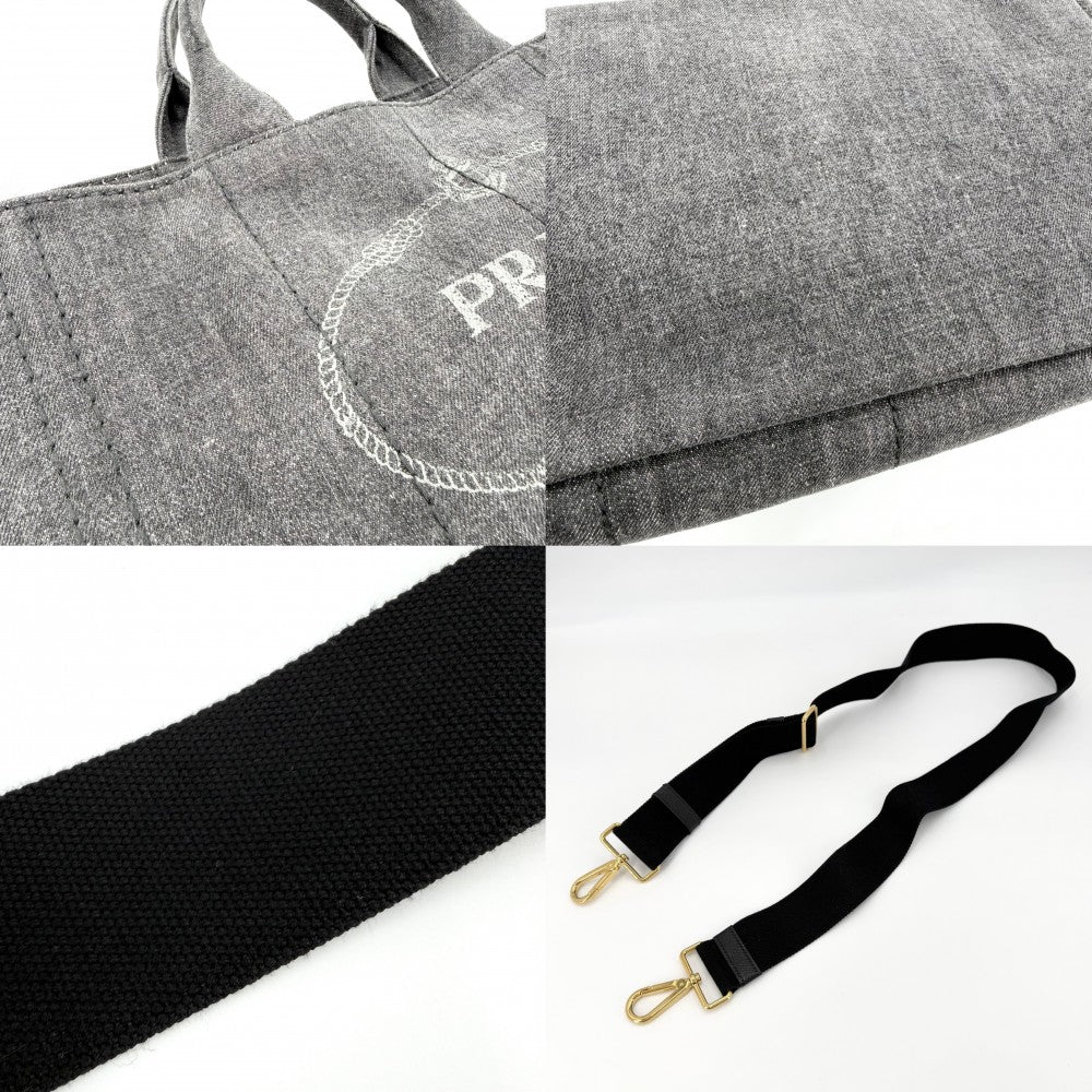 PRADA プラダ ハンドバッグ カナパ デニム トートバッグ トライアングルロゴ 2WAY ショルダーバッグ 1BG642 コットン ブラック 黒 ゴールド金具 レディース【中古品】