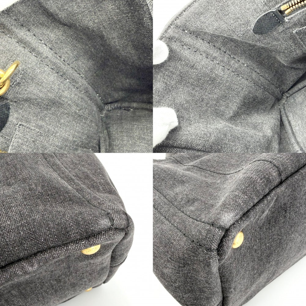 PRADA プラダ ハンドバッグ カナパ デニム トートバッグ トライアングルロゴ 2WAY ショルダーバッグ 1BG642 コットン ブラック 黒 ゴールド金具 レディース【中古品】