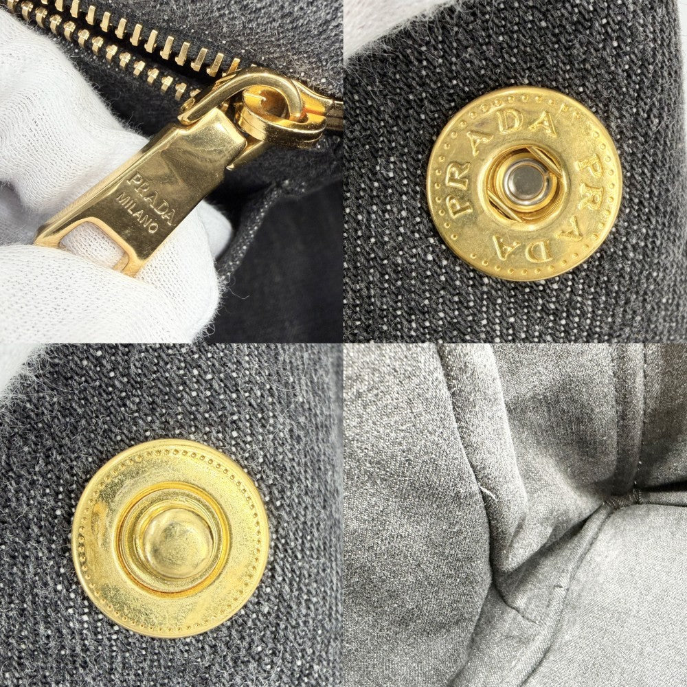 PRADA プラダ ハンドバッグ カナパ デニム トートバッグ トライアングルロゴ 2WAY ショルダーバッグ 1BG642 コットン ブラック 黒 ゴールド金具 レディース【中古品】