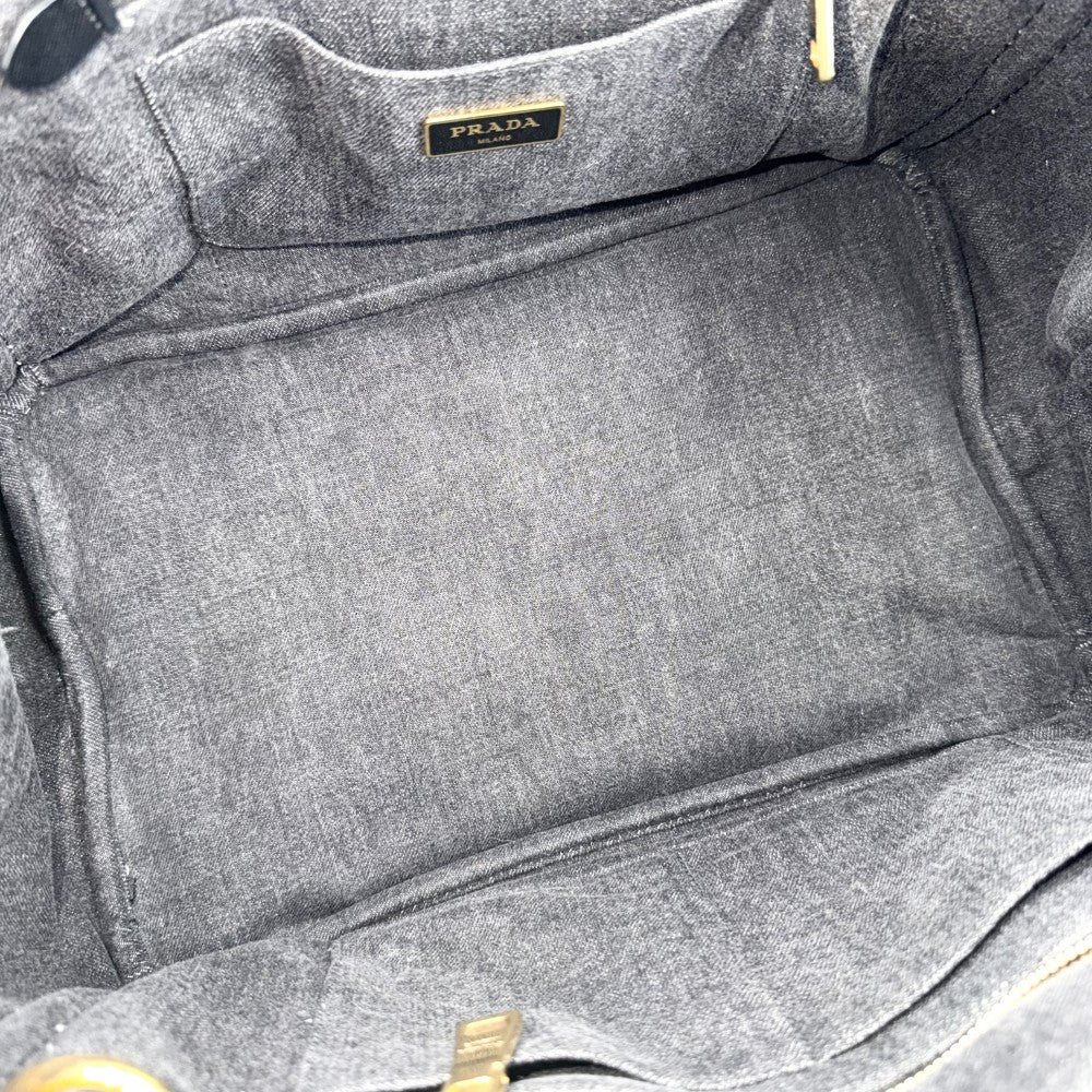 PRADA プラダ ハンドバッグ カナパ デニム トートバッグ トライアングルロゴ 2WAY ショルダーバッグ 1BG642 コットン ブラック 黒 ゴールド金具 レディース【中古品】