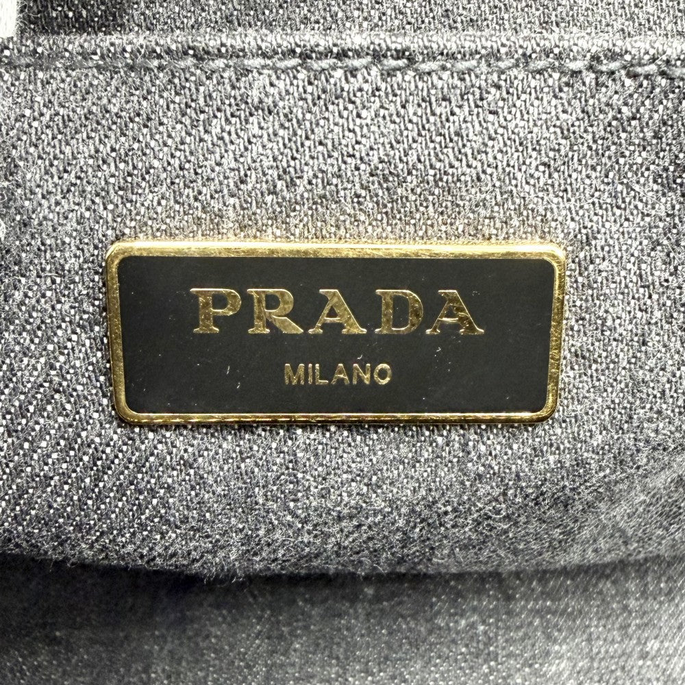 PRADA プラダ ハンドバッグ カナパ デニム トートバッグ トライアングルロゴ 2WAY ショルダーバッグ 1BG642 コットン ブラック 黒 ゴールド金具 レディース【中古品】