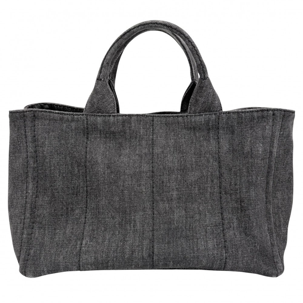 PRADA プラダ ハンドバッグ カナパ デニム トートバッグ トライアングルロゴ 2WAY ショルダーバッグ 1BG642 コットン ブラック 黒 ゴールド金具 レディース【中古品】