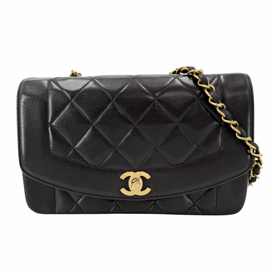 CHANEL シャネル ショルダーバッグ マトラッセ ダイアナ22 チェーン ココマーク ターンロック レザー ブラック 黒 ゴールド金具 レディース【中古品】
