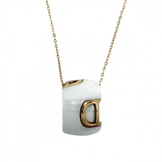 【開店SALE】 Damiani ダミアーニ ネックレス Dアイコン ペンダント ジュエリー アクセサリー Au750 18金PG K18ピンクゴールド セラミック ダイヤモンド 20045905 ホワイト 白 ゴールド金具 レディース 約7.7g【中古品】
