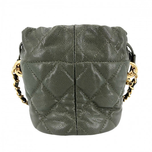 CHANEL シャネル ショルダーバッグ マトラッセ 巾着 ミニバッグ チェーンショルダー ポシェット 小さめ ココマーク キャビアスキン カーキ ゴールド金具 レディース【中古品】