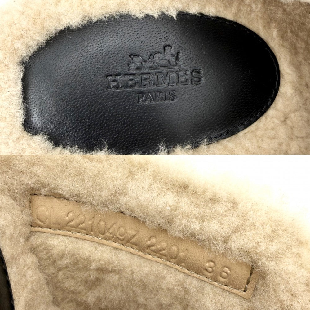 HERMES エルメス サンダル アース サンダル サボ ウェッジソール スタッズ 靴 シューズ 36サイズ 約23cm 春 夏 秋 レザー ムートン ブラウン 茶 ブラック 黒 レディース【中古品】