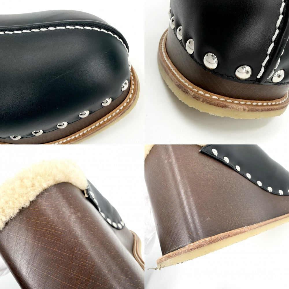 HERMES エルメス サンダル アース サンダル サボ ウェッジソール スタッズ 靴 シューズ 36サイズ 約23cm 春 夏 秋 レザー ムートン ブラウン 茶 ブラック 黒 レディース【中古品】