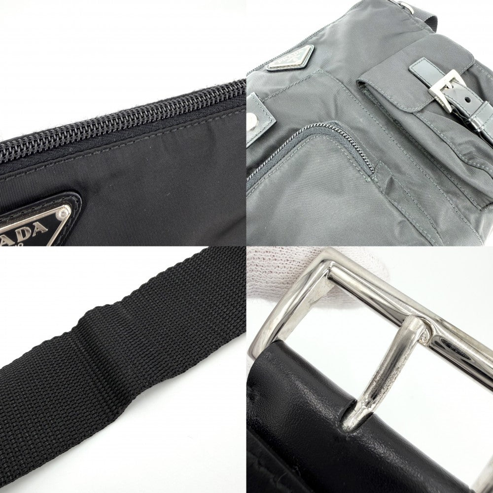 PRADA プラダ ウエストバッグ トライアングルロゴ ウエストポーチ ボディバッグ メンズ レディース BM0011 ナイロン レザー ブラック 黒 シルバー金具 ユニセックス【中古品】