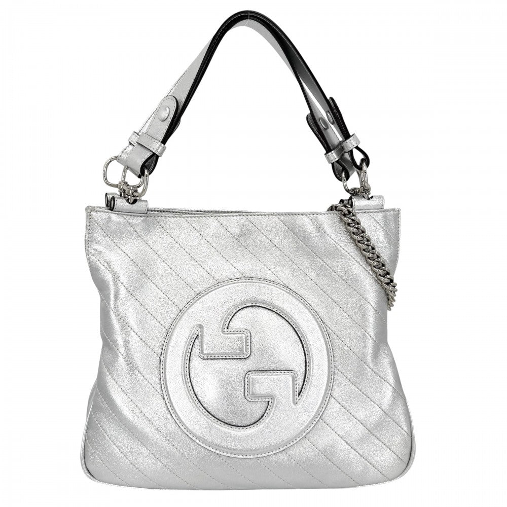 GUCCI グッチ 2WAY ブロンディ スモールトートバッグ チェーンショルダーバッグ ハンドバッグ メタリック 751518 レザー シルバー シルバー金具 レディース【中古品】