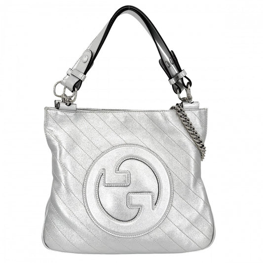 GUCCI グッチ 2WAY ブロンディ スモールトートバッグ チェーンショルダーバッグ ハンドバッグ メタリック 751518 レザー シルバー シルバー金具 レディース【中古品】