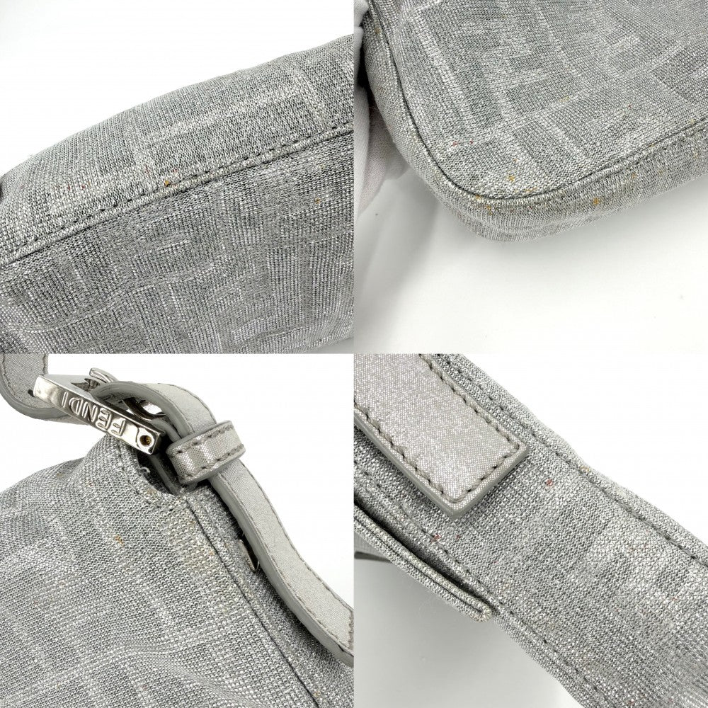 【開店SALE】 FENDI フェンディ ショルダーバッグ ズッカ マンマバケット セミショルダーバッグ ラメ ミラー付き 8BR600 キャンバス レザー ラインストーン シルバー シルバー金具 レディース【中古品】