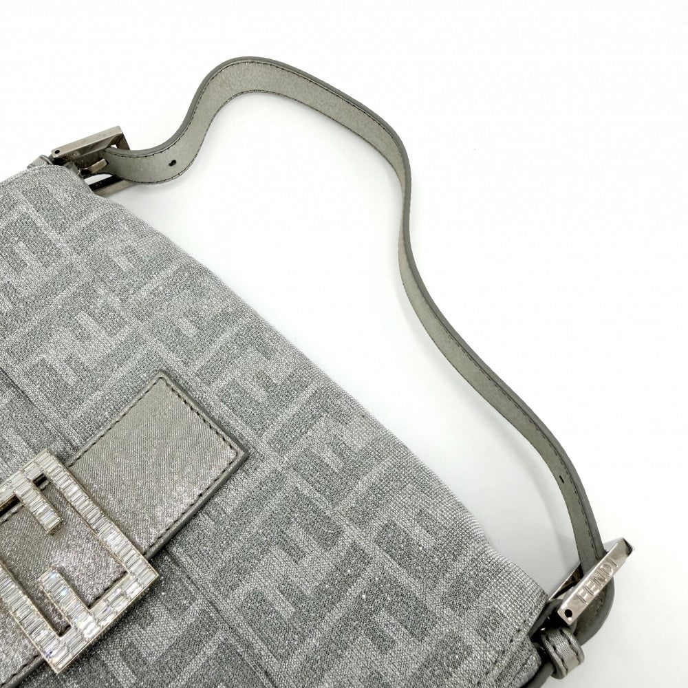 【開店SALE】 FENDI フェンディ ショルダーバッグ ズッカ マンマバケット セミショルダーバッグ ラメ ミラー付き 8BR600 キャンバス レザー ラインストーン シルバー シルバー金具 レディース【中古品】