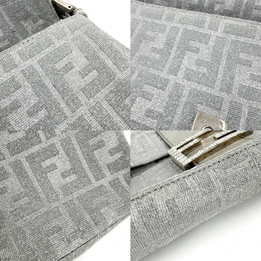 【開店SALE】 FENDI フェンディ ショルダーバッグ ズッカ マンマバケット セミショルダーバッグ ラメ ミラー付き 8BR600 キャンバス レザー ラインストーン シルバー シルバー金具 レディース【中古品】