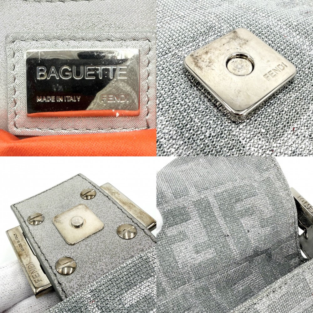 【開店SALE】 FENDI フェンディ ショルダーバッグ ズッカ マンマバケット セミショルダーバッグ ラメ ミラー付き 8BR600 キャンバス レザー ラインストーン シルバー シルバー金具 レディース【中古品】