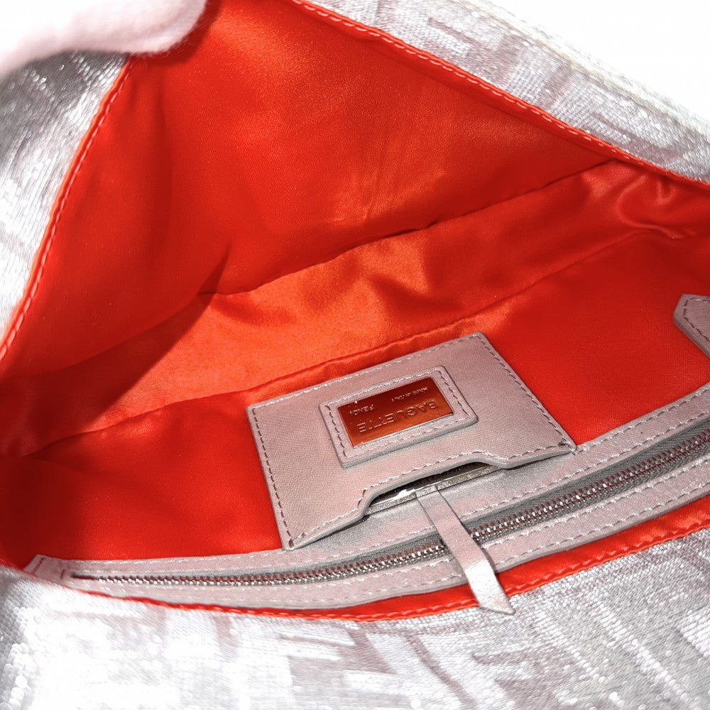 【開店SALE】 FENDI フェンディ ショルダーバッグ ズッカ マンマバケット セミショルダーバッグ ラメ ミラー付き 8BR600 キャンバス レザー ラインストーン シルバー シルバー金具 レディース【中古品】