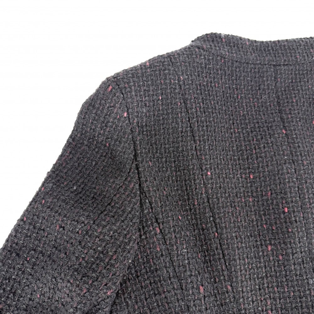 CHANEL シャネル ノーカラージャケット ココマーク ツイード ココボタン アパレル アウター 服 36 ブラック 黒 バーガンディ シルバー金具 ウール アクリル レーヨン ナイロン レディース 2001年【中古品】