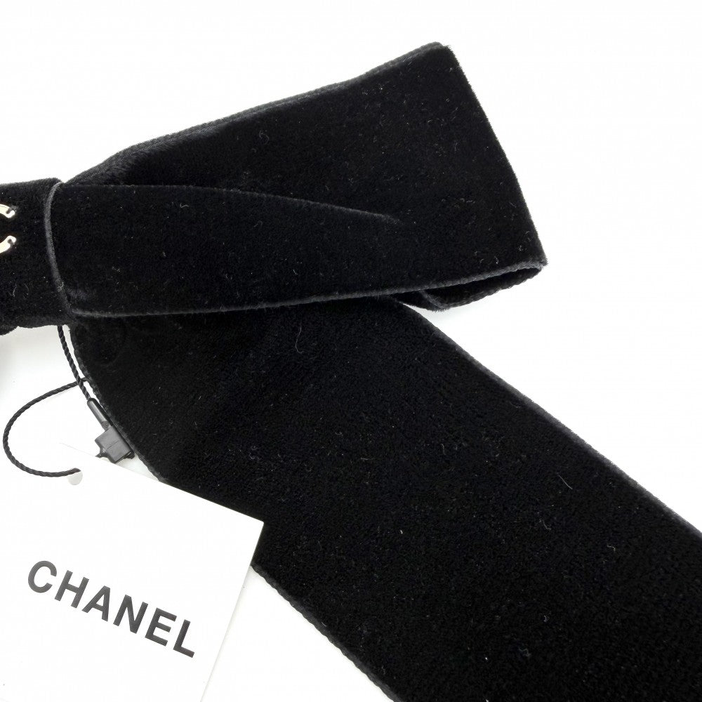 【開店SALE】 CHANEL シャネル ヘアアクセサリー リボン バレッタ 髪飾り ベルベット ココマーク ファッションアイテム ベロア 22B ブラック 黒 シルバー金具 レディース 2022年【中古品】