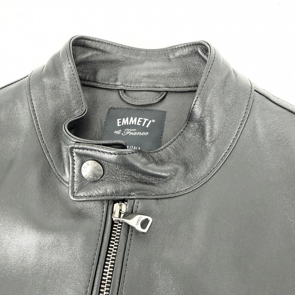 ライダースジャケット エンメティ シングルライダースジャケット ユリ　JURI EMMETI レザージャケット アウター アパレル 服 46 ブラック 黒 ガンメタル金具 春 秋 ラムスキン ポリエステル メンズ【中古品】