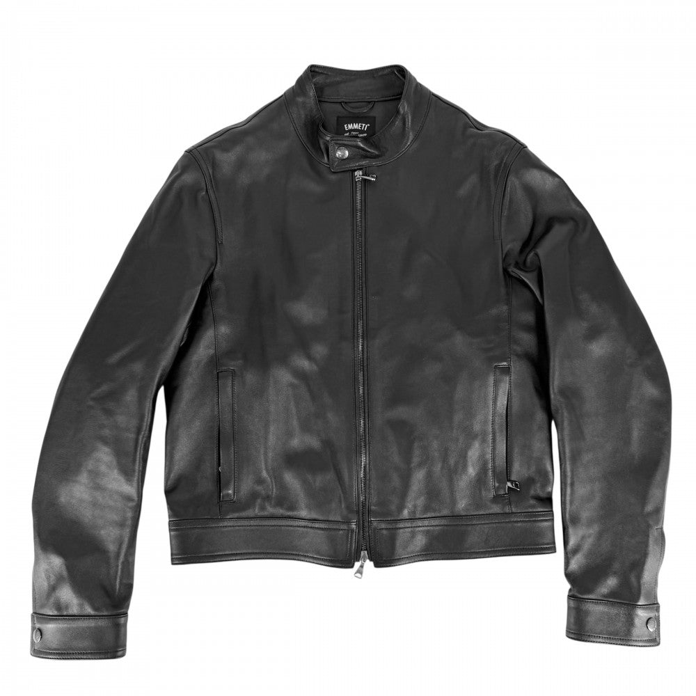 ライダースジャケット エンメティ シングルライダースジャケット ユリ　JURI EMMETI レザージャケット アウター アパレル 服 46 ブラック 黒 ガンメタル金具 春 秋 ラムスキン ポリエステル メンズ【中古品】
