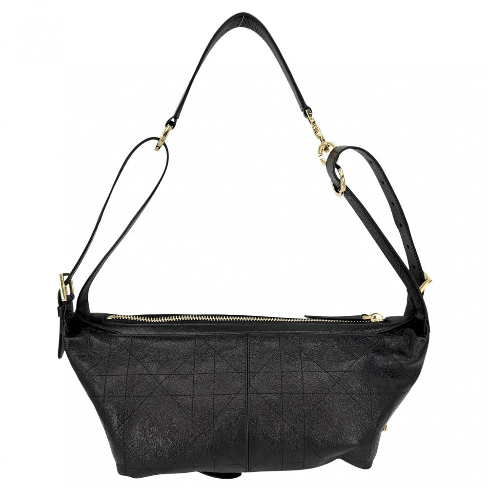 Christian Dior クリスチャンディオール ショルダーバッグ マクロカナージュ D-ジャーニー スモール ホーボーバッグ D-Journey ワンショルダー M2416UNUO_M900 レザー ブラック 黒 ゴールド金具 レディース【中古品】