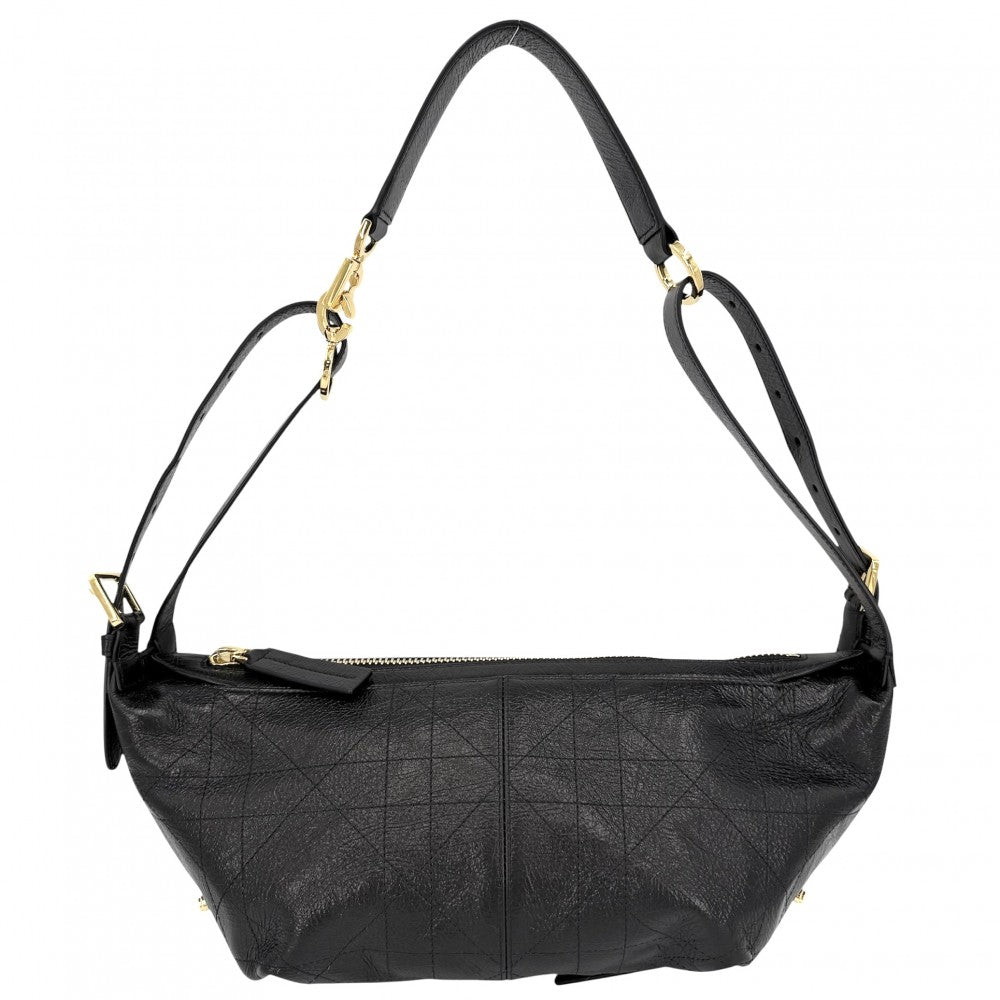 Christian Dior クリスチャンディオール ショルダーバッグ マクロカナージュ D-ジャーニー スモール ホーボーバッグ D-Journey ワンショルダー M2416UNUO_M900 レザー ブラック 黒 ゴールド金具 レディース【中古品】