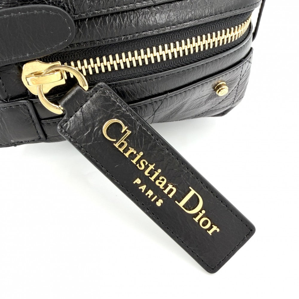 Christian Dior クリスチャンディオール ショルダーバッグ マクロカナージュ D-ジャーニー スモール ホーボーバッグ D-Journey ワンショルダー M2416UNUO_M900 レザー ブラック 黒 ゴールド金具 レディース【中古品】