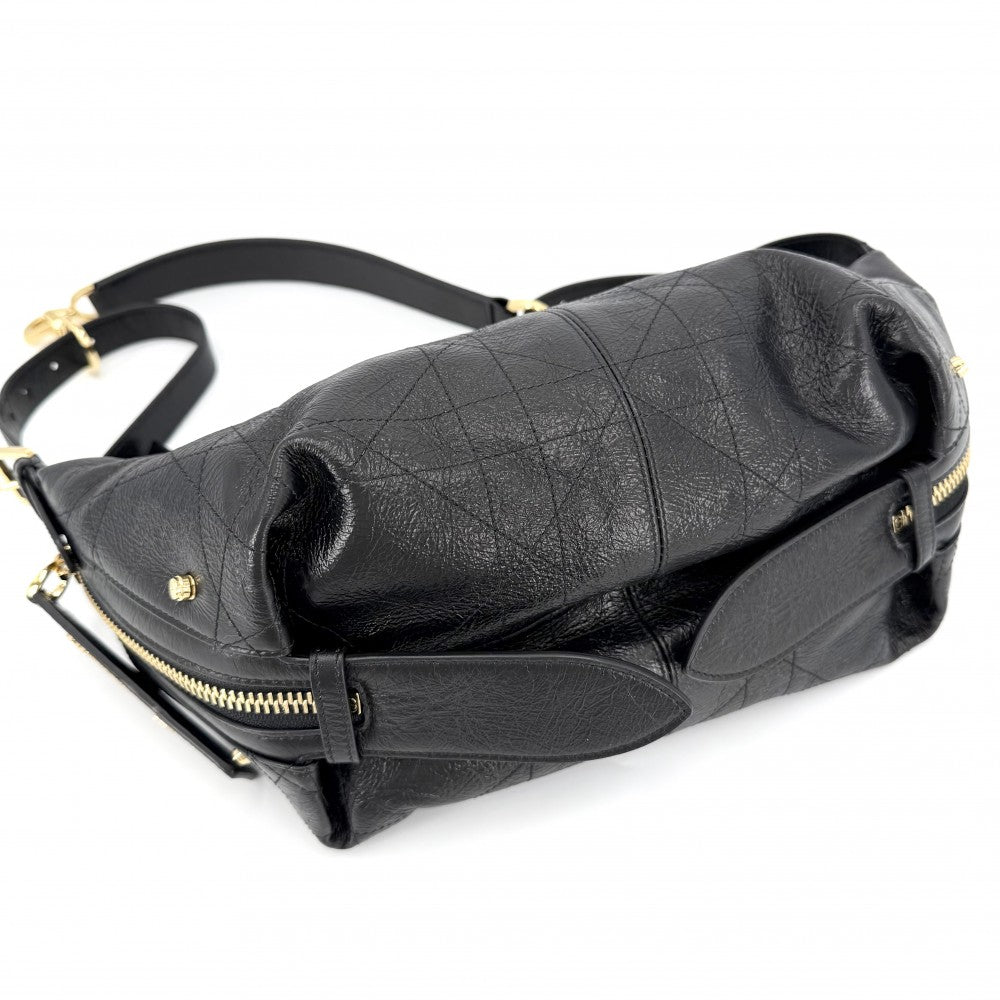 Christian Dior クリスチャンディオール ショルダーバッグ マクロカナージュ D-ジャーニー スモール ホーボーバッグ D-Journey ワンショルダー M2416UNUO_M900 レザー ブラック 黒 ゴールド金具 レディース【中古品】