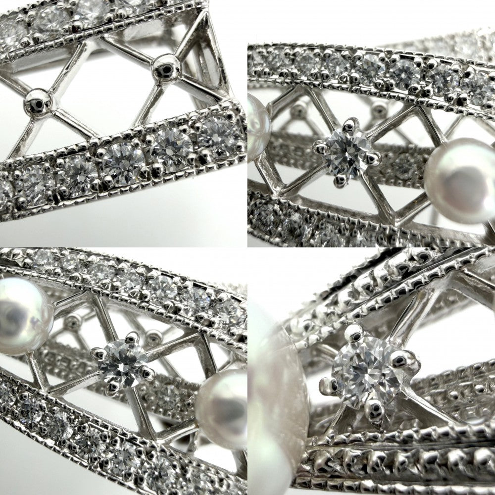 MIKIMOTO ミキモト ブローチ レースリボン アクセサリー ジュエリー フォーマル K18ホワイトゴールド アコヤ真珠 レディース 約10.6g【中古品】