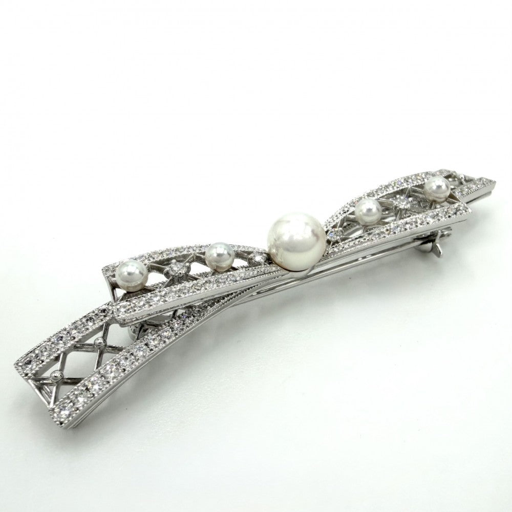 MIKIMOTO ミキモト ブローチ レースリボン アクセサリー ジュエリー フォーマル K18ホワイトゴールド アコヤ真珠 レディース 約10.6g【中古品】