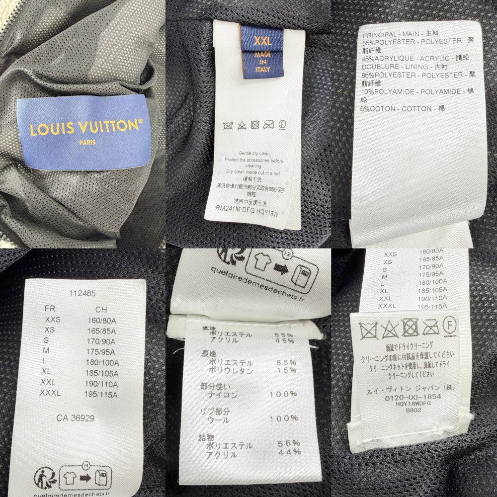 LOUIS VUITTON ルイヴィトン ブルゾン LVロゴフリース ボアジャケット 24SS アパレル 服 アウター XXL HQY18W ブラック 黒 ホワイト　 シルバー金具 冬 ポリエステル アクリル ポリエステル ポリウレタン メンズ【中古品】
