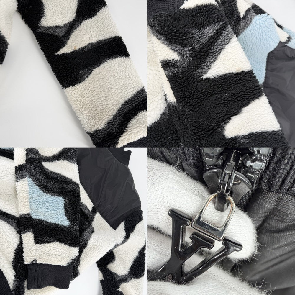 LOUIS VUITTON ルイヴィトン ブルゾン LVロゴフリース ボアジャケット 24SS アパレル 服 アウター XXL HQY18W ブラック 黒 ホワイト　 シルバー金具 冬 ポリエステル アクリル ポリエステル ポリウレタン メンズ【中古品】