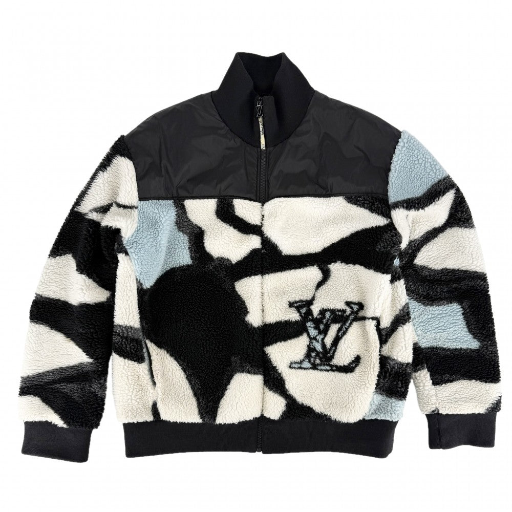 LOUIS VUITTON ルイヴィトン ブルゾン LVロゴフリース ボアジャケット 24SS アパレル 服 アウター XXL HQY18W ブラック 黒 ホワイト　 シルバー金具 冬 ポリエステル アクリル ポリエステル ポリウレタン メンズ【中古品】