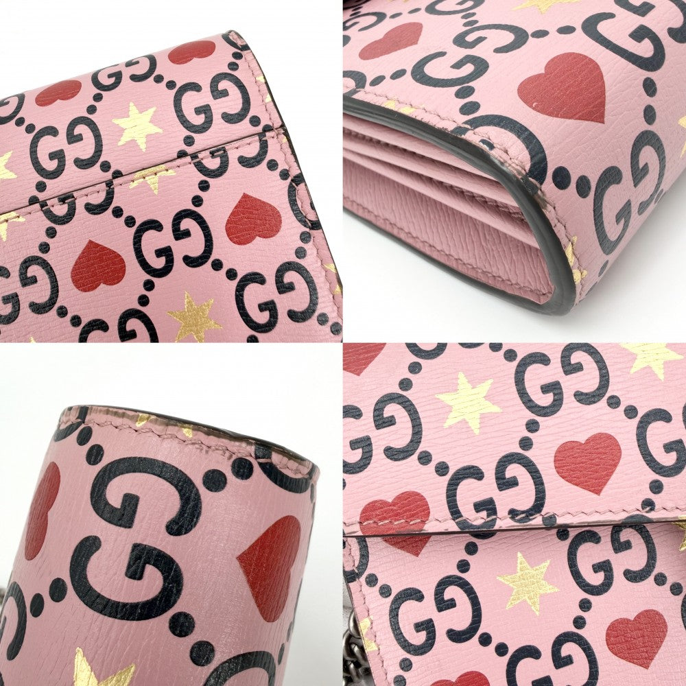 GUCCI グッチ ショルダーバッグ ディオニュソス タイガーヘッド ハート チェーンショルダー スター 401231 レザー ピンク レッド 赤 シルバー金具 レディース【中古品】