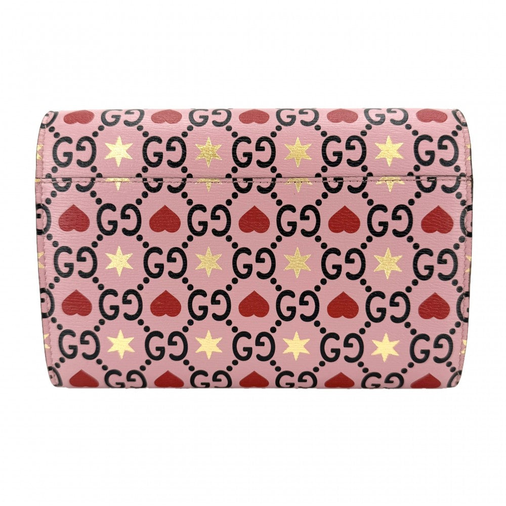GUCCI グッチ ショルダーバッグ ディオニュソス タイガーヘッド ハート チェーンショルダー スター 401231 レザー ピンク レッド 赤 シルバー金具 レディース【中古品】