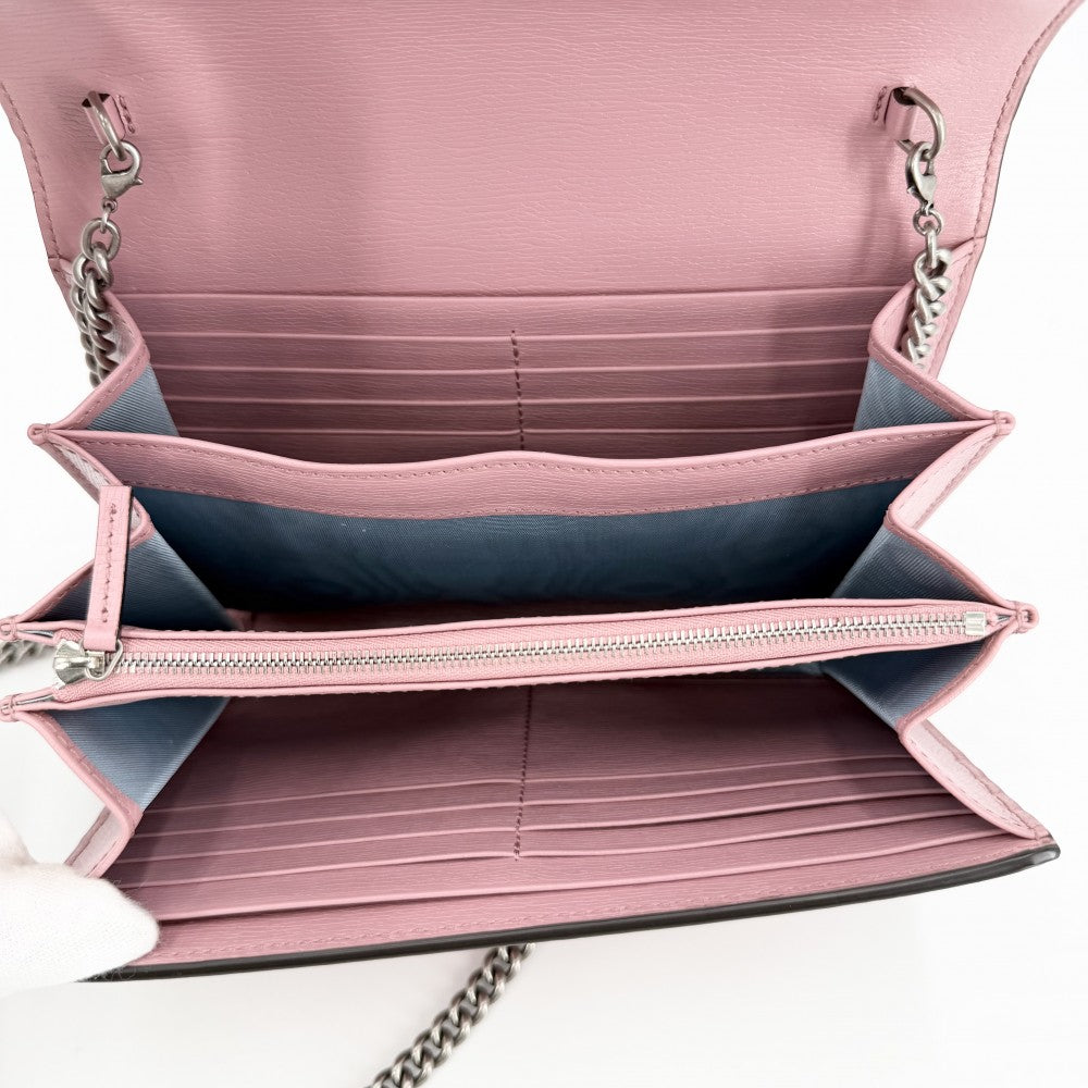 GUCCI グッチ ショルダーバッグ ディオニュソス タイガーヘッド ハート チェーンショルダー スター 401231 レザー ピンク レッド 赤 シルバー金具 レディース【中古品】