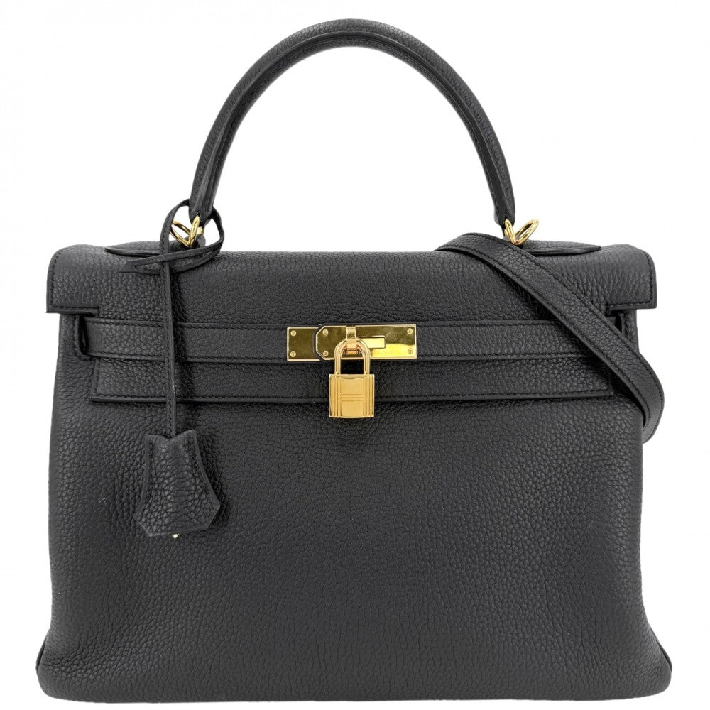 HERMES エルメス 2WAY ケリー32 ハンドバッグ ショルダーバッグ 内縫い C刻印 レザー ブラック 黒 ゴールド金具 レディース 2018年【中古品】
